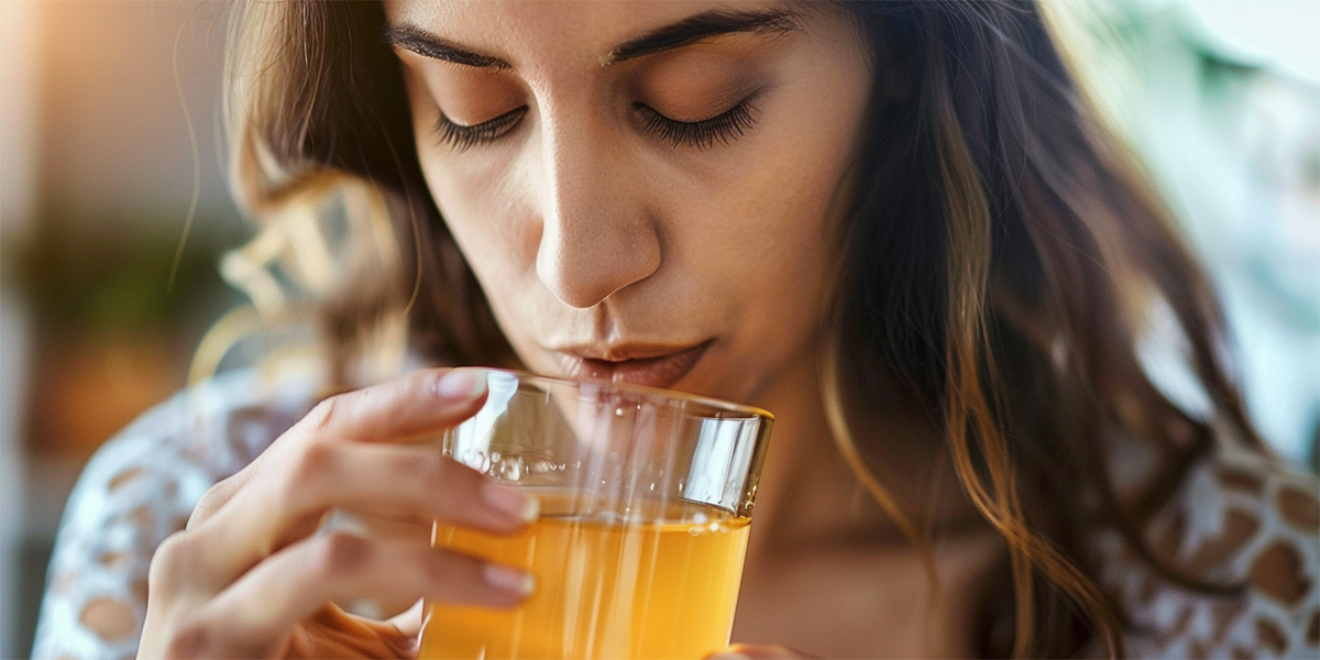 Flavor Trial Smell Trial Cyrano - Woman smelling her drink before drinking.